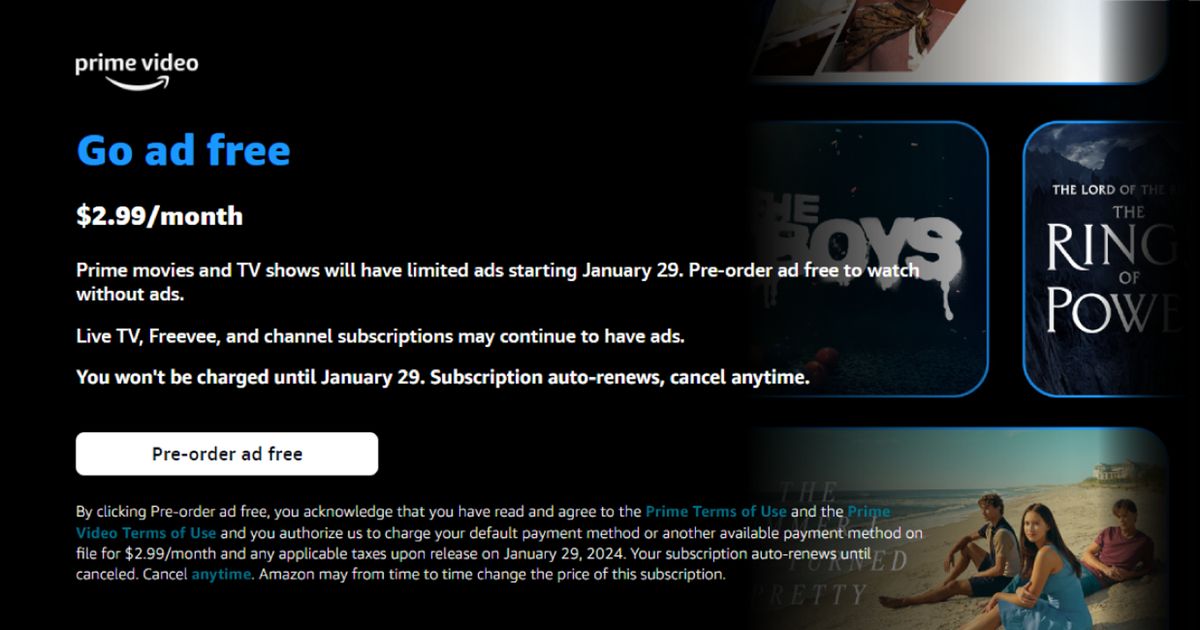 Prime Video will include ads starting January 2024 with an ad-free ...