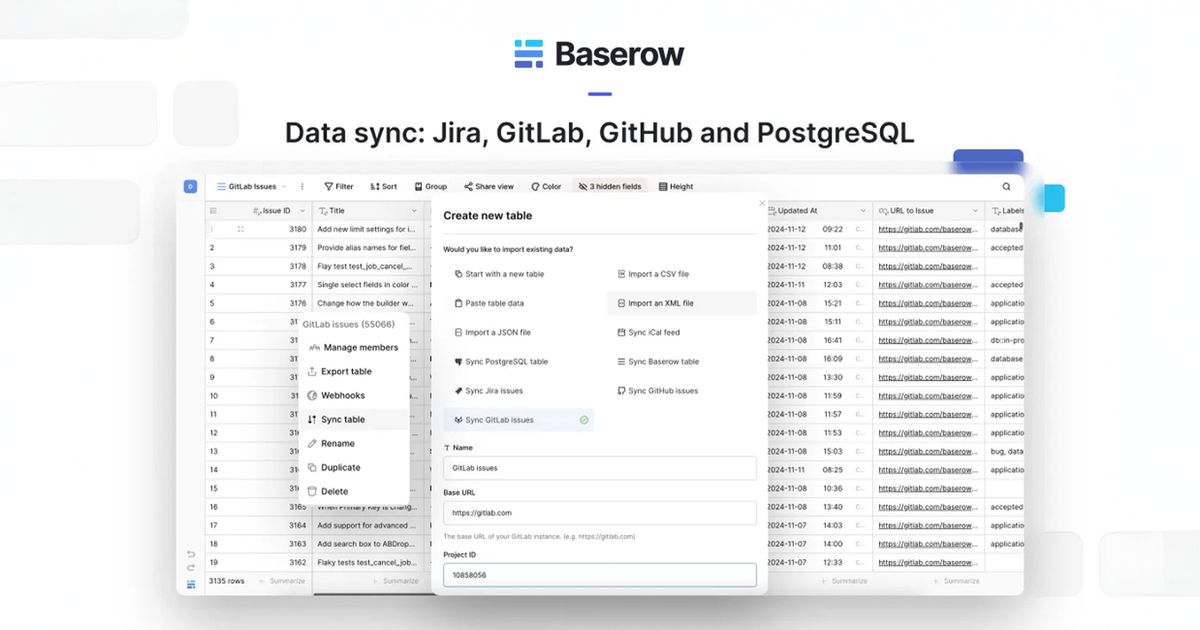 Baserow 1.29 brings new data sync integrations with third-party apps ...