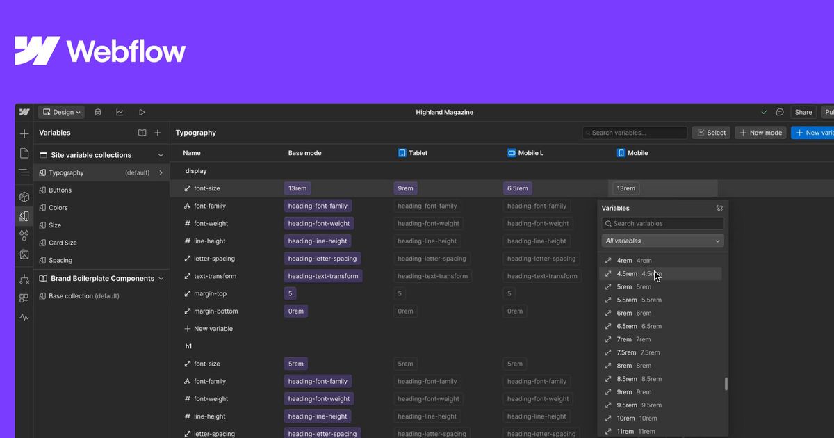 Webflow introduces variable modes to improve responsive design and ...