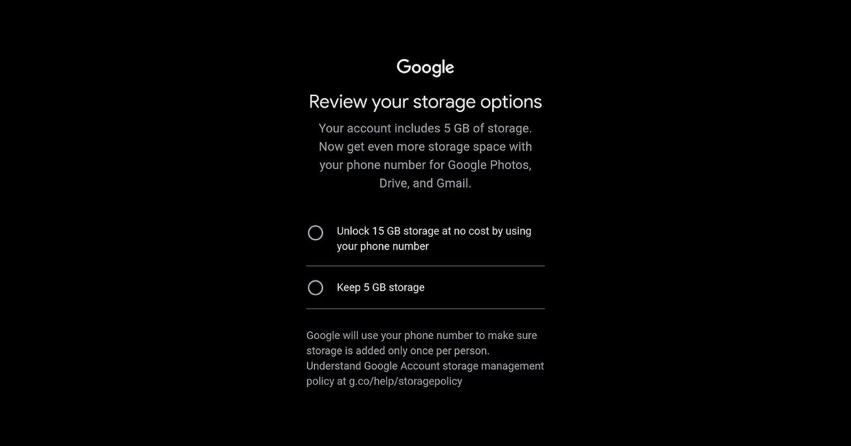 Google is shrinking free storage from 15GB to 5GB unless you add a verified phone number