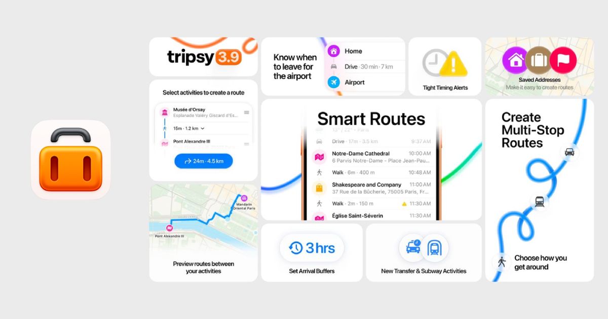 Tripsy 3.9 adds smart routes, multi-stop travel planning, saved addresses & timing alerts
