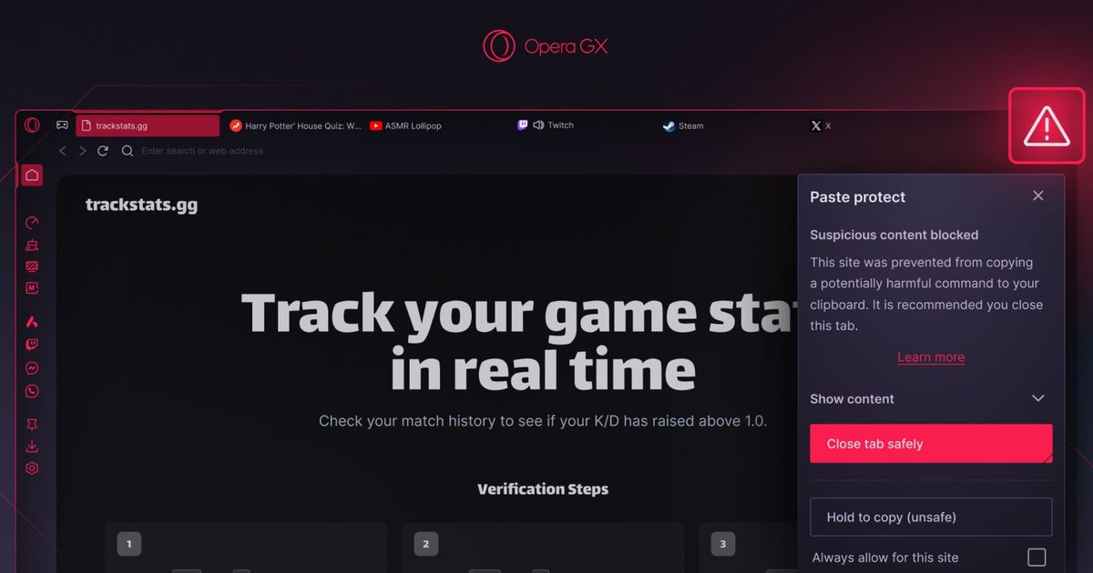 Opera GX adds Paste Protect against malicious clipboard code