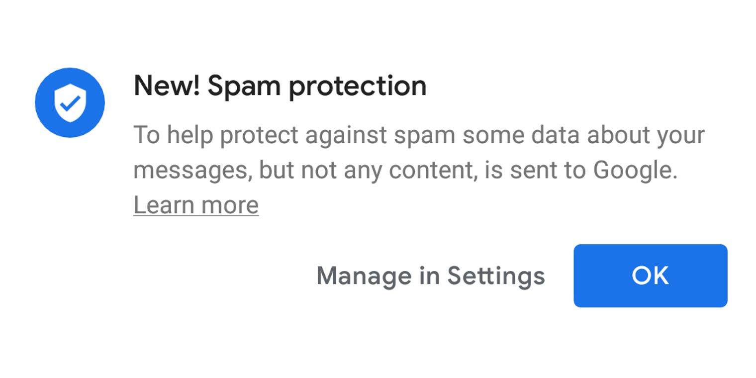 Android App Protection Message Android's default Messages app is rolling out built-in spam protection ...