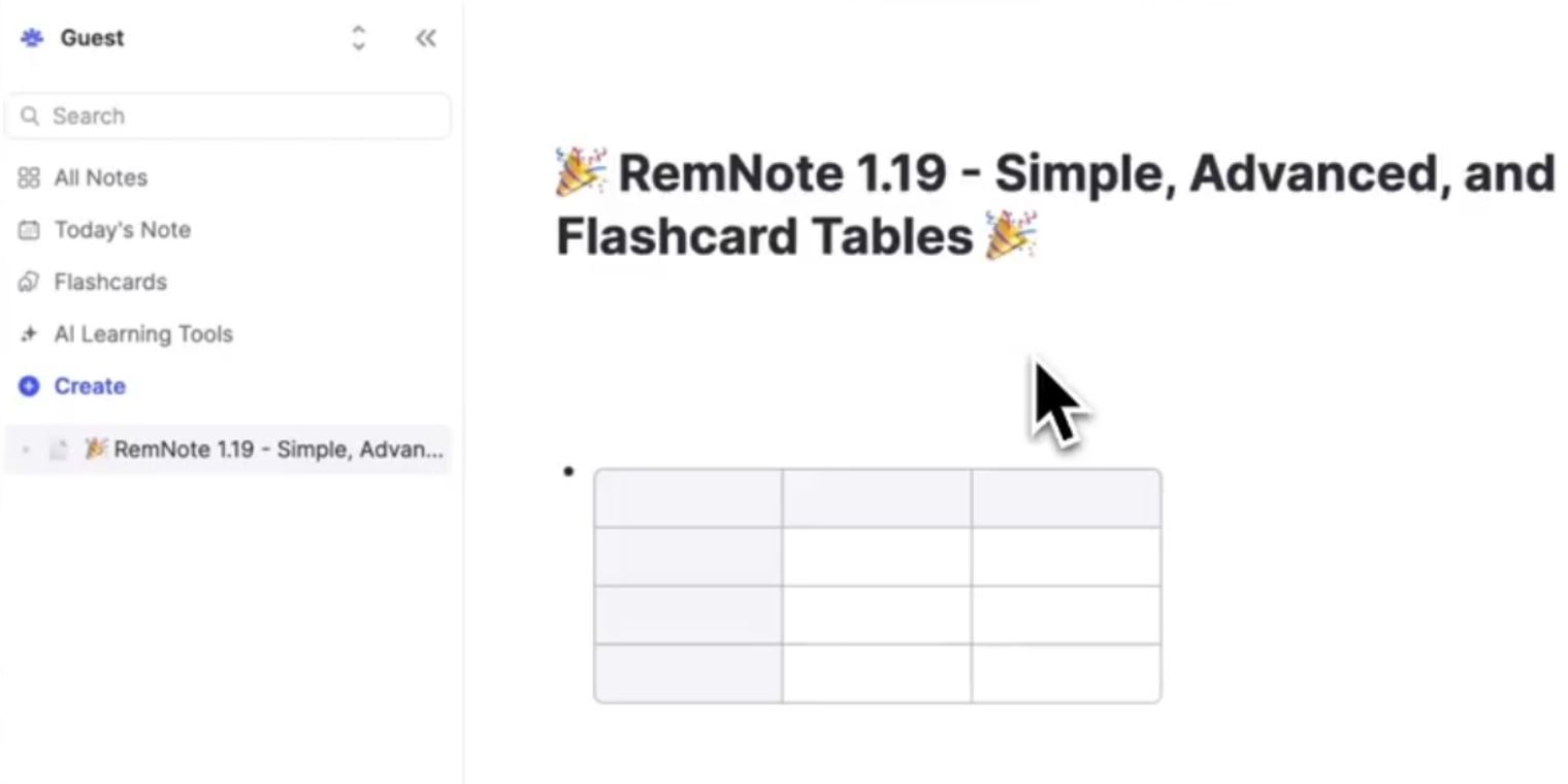 RemNote unveils new feature: Tables V2 | AlternativeTo
