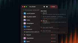 Tiny Shield 1.10 adds allow/block all modes, DNS query bypass, and improved network graph image