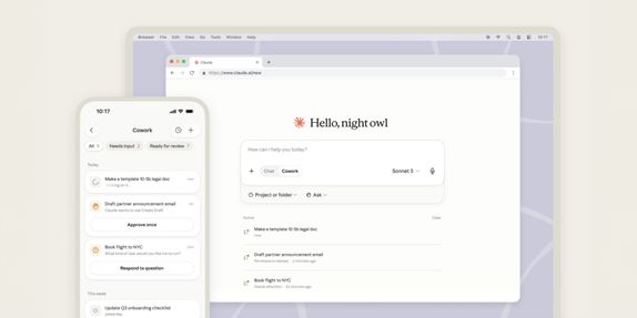 Claude Cowork is now available on web and mobile with background task execution image