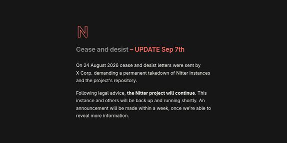 Open-source X front-ends Nitter & XCancel resume service after seeking legal advice image