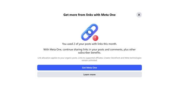 You must now pay a subscription to post more than two links a month on your Facebook page image