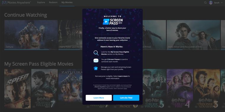 Movies Anywhere launches public beta of "Screen Pass" movie sharing feature