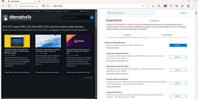 Microsoft Edge has a Hidden Split-Screen Feature