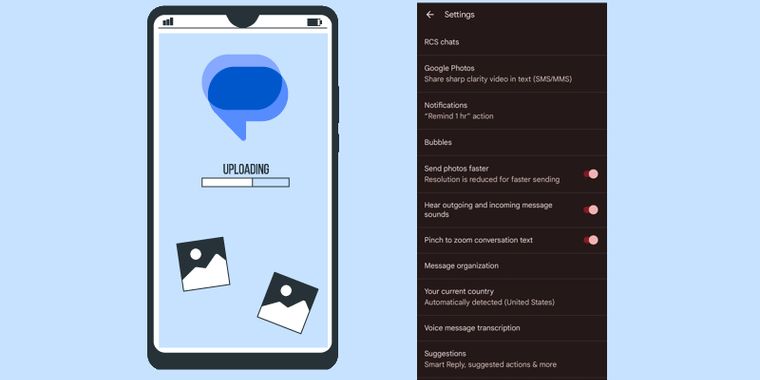 Google Messages new feature Send Photos Faster: reduced resolution for faster sending