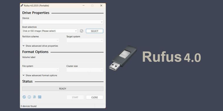 Rufus 4.0: 64bit application by default, but drops Windows 7 support