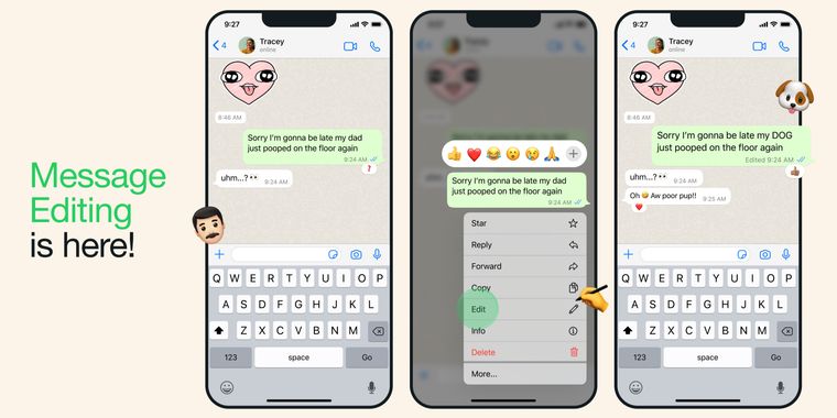 WhatsApp will let users edit their messages up to 15 minutes after they're sent