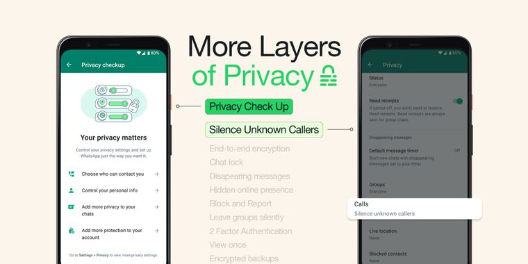 WhatsApp's most recent update brings new privacy measures: Silence Unknown Callers and Privacy Checkup
