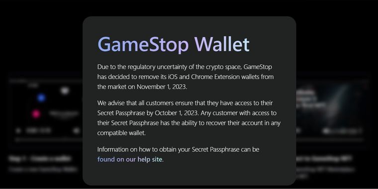 GameStop will end support for its Cryptocurrency and NFT Wallet in November