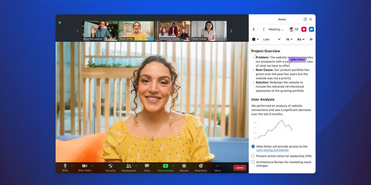 Zoom introduces a new real-time document collaboration feature in meetings called 'Notes'
