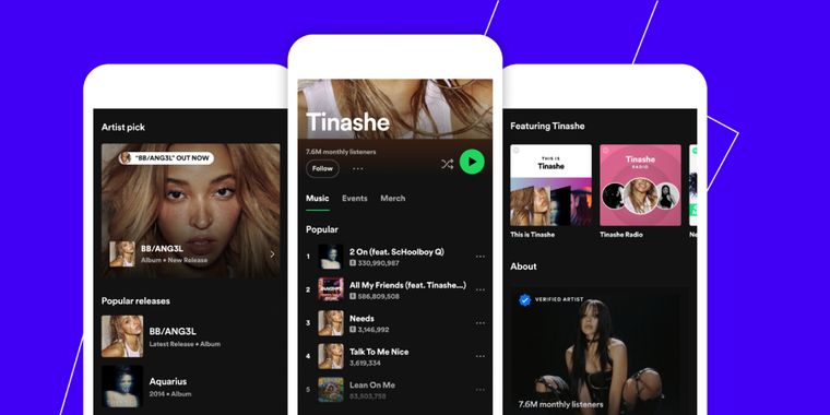 Spotify launches new artist profile pages with music, events, and merch sections
