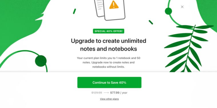 Evernote tests limited free plan with 50-note cap