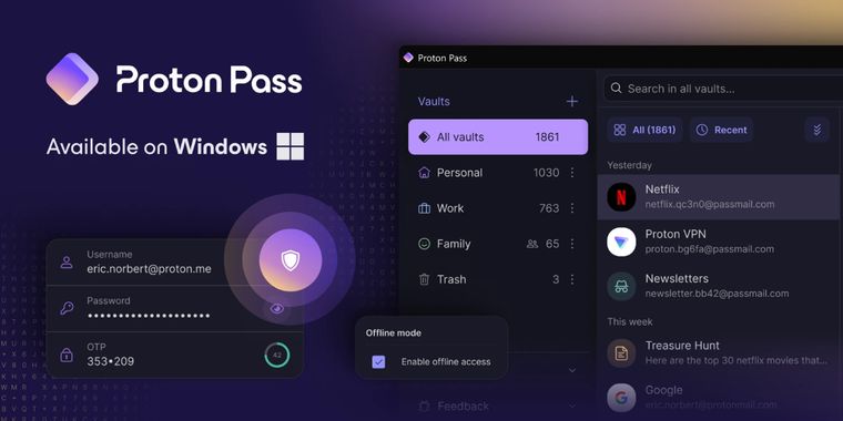 Proton launches dedicated Windows app for its password manager suite with offline mode