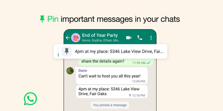 WhatsApp enhances 'Pin Messages' feature, allowing users to pin up to three messages