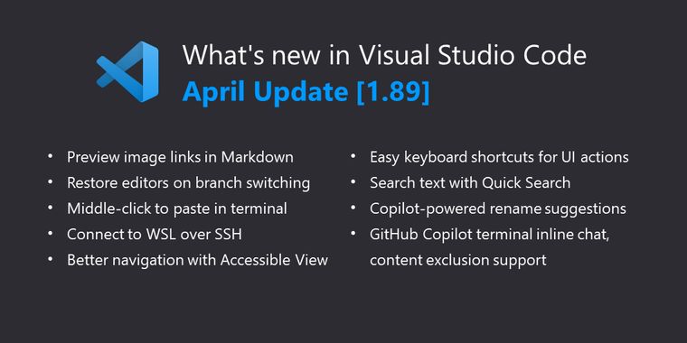 Visual Studio Code 1.89 launches with Markdown media preview and many other enhancements