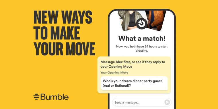 Bumble's new "Opening Move" feature offers prewritten conversation starters