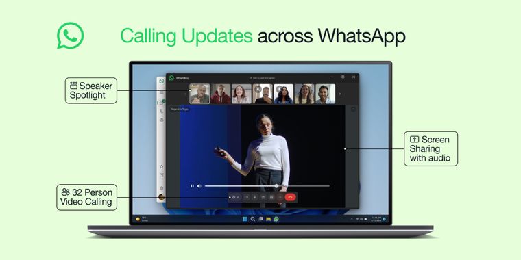 WhatsApp enhances calling features with screen sharing audio, 32-participant calls, & more