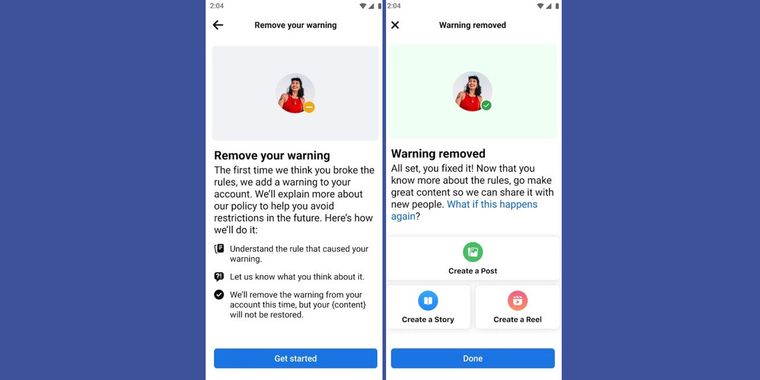 Facebook introduces a new tool to help Creators remove warnings with In-App training