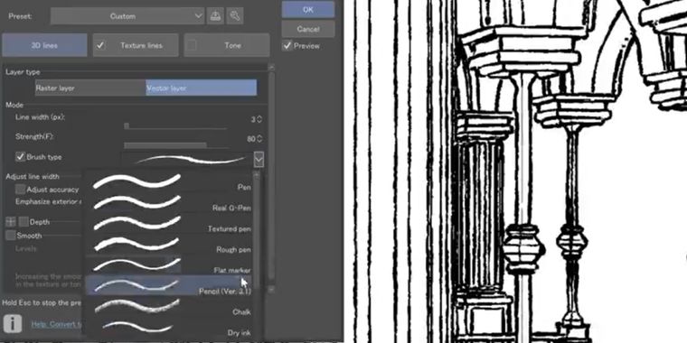 Clip Studio Paint adds enhanced line and tone conversion features
