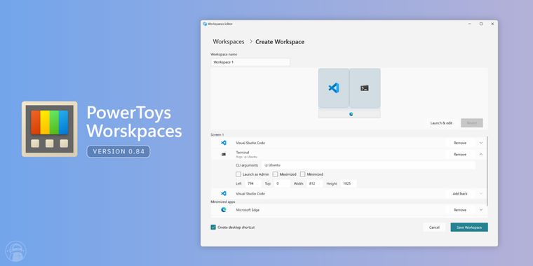PowerToys launches version 0.84 with a new Workspaces tool for automating desktop layouts