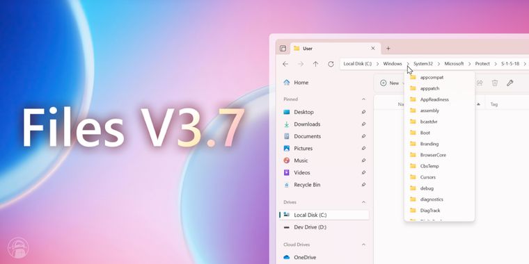 Files v3.7 launched with improved tab management, navigation history and folder thumbnails