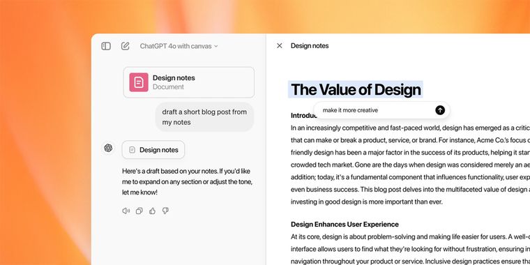 OpenAI launches Canvas, a new side panel feature for ChatGPT to improve writing and coding