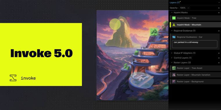 Invoke 5.0 launches with Control Canvas, Raster Layers, and Flux Support