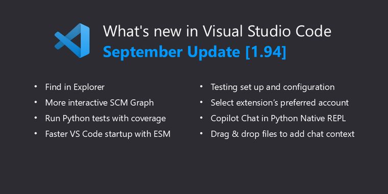 Visual Studio Code 1.94 released with enhanced file search, faster startup, and more