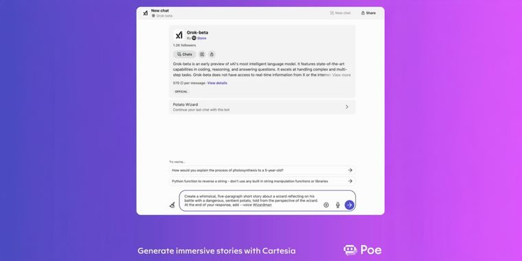 Poe platform integrates Cartesia AI and supports text to audio conversion