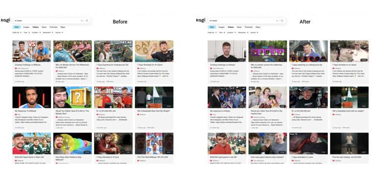 Kagi's smarter video search with personalization and clickbait removal
