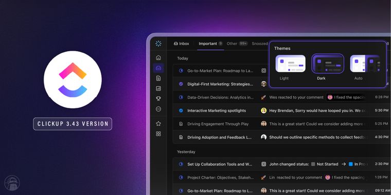 ClickUp 3.43 introduces a new Dark Mode 3.0, Google Drive sync, and Developer Portal