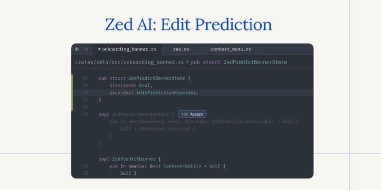 Zed unveils AI Edit Prediction feature powered by its new open-source language model, Zeta