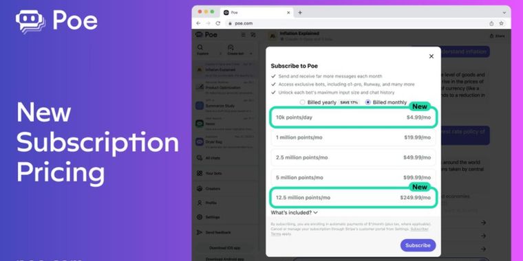 Poe offers new subscription plans for AI services