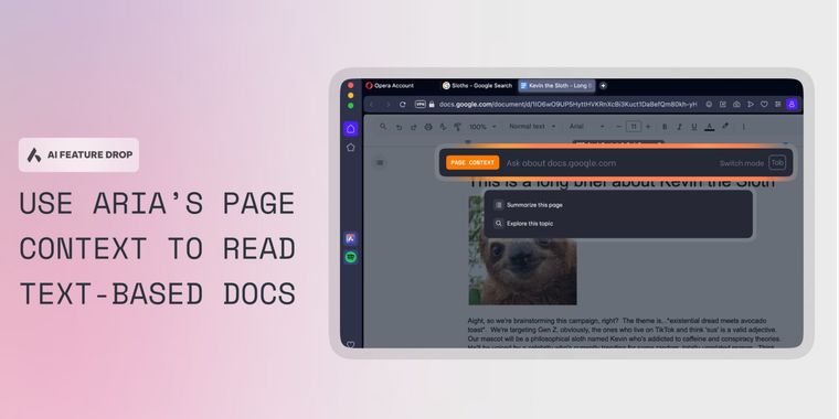Aria can now read PDF and Docs in Opera Developer