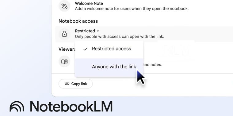 NotebookLM users can now share notebooks publicly via link