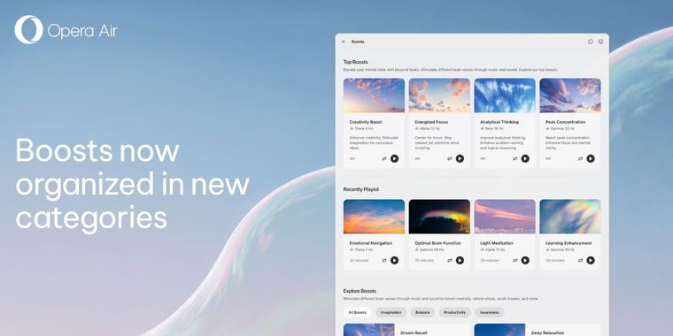 Opera Air revamps Boosts menu with better organization and playback controls