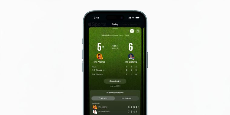 Apple Sports app introduces live tennis scores and home screen redesign