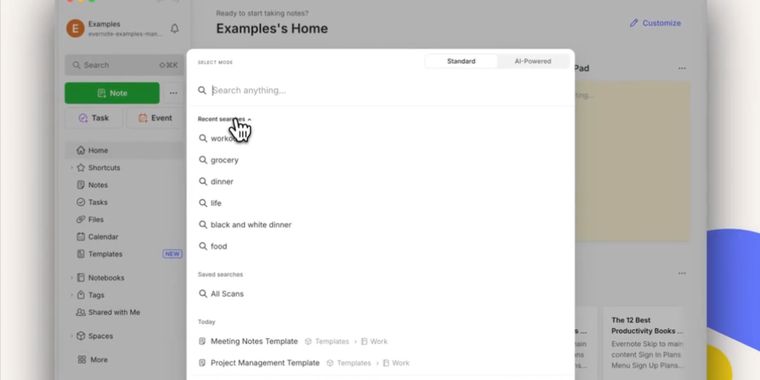 Evernote improves search with a centered modal and smarter suggestions