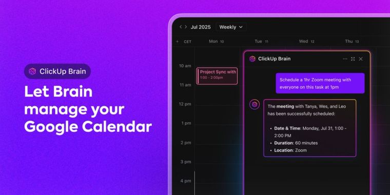ClickUp introduces connection between Brain and Google Calendar 