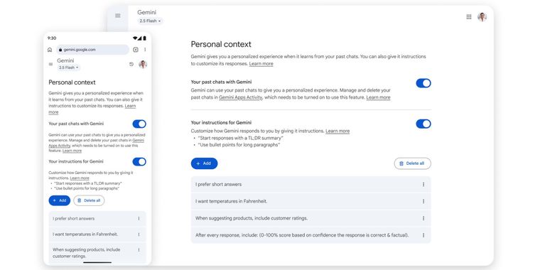 Google Gemini introduces conversation learning and Temporary Chat
