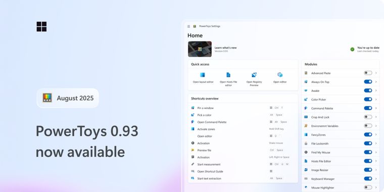 PowerToys 0.93 brings several improvements to Command Palette, redesigned dashboard & more