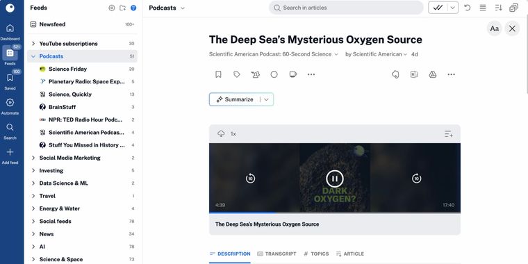 Inoreader unveils enhanced Audio Player for podcasts and YouTube videos