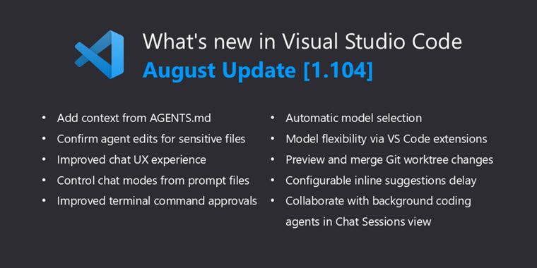 VS Code 1.104 adds auto chat model selection & enhanced agent features