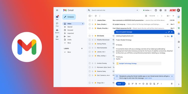 Gmail’s end-to-end encryption for enterprises now works with external email providers